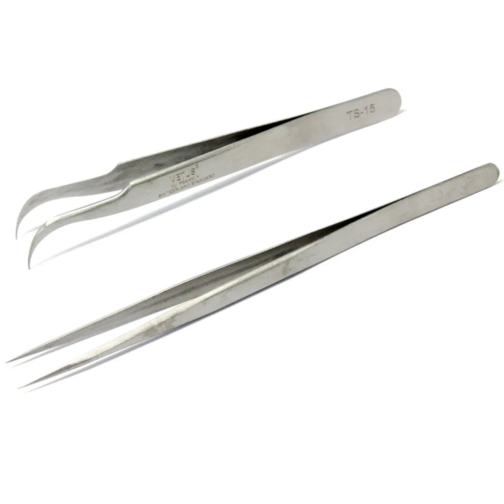 Aidetek New Steel Fine Tip Straight design Tweezers 2PCS Forceps Non-magnetic chips IC SMD SMT compone TS-11,TS-15