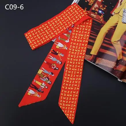 2017 أفضل بيع عطلة طباعة وشاح حريري المرأة الفاخرة العلامة التجارية وشاح حقيبة أشرطة موضة وشاح الرأس الأوشحة الطويلة الصغيرة بالجملة #5