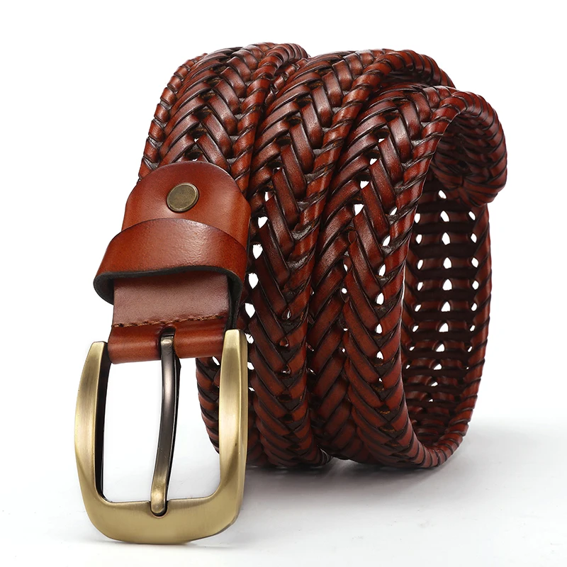 DINISITON – ceinture en cuir véritable tissé pour homme et femme, large, vintage, marque de mode