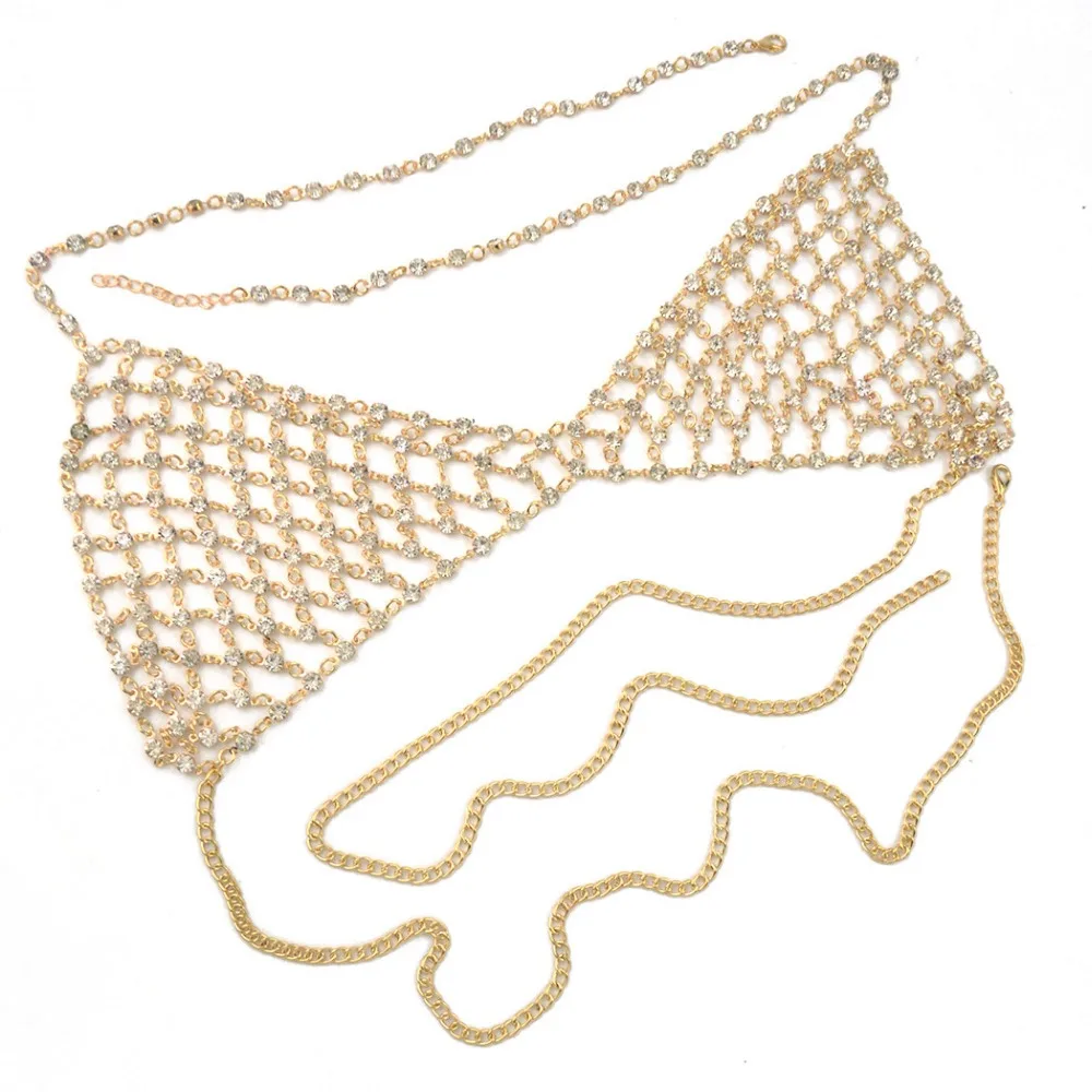 Ldealway Store Sexy Crystal Rhinestone Hollow Body Jewelry Fashion Bikini Chain Luxury Fashion Jewelry Gifts
