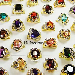 10Pcs Classic Rhinestone Zirconia Gold Finger Rings for Women Whole Bulk Jewelry Lot LR078