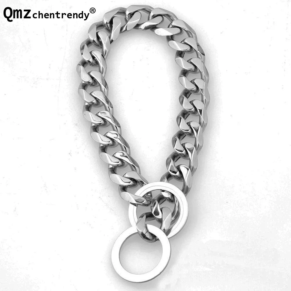 19mm Pet Dog Bulldog Leash Tone Curb Cuban Chain Stainless Steel Small Large Collar Puppy Animal Choker Necklace Top Quality