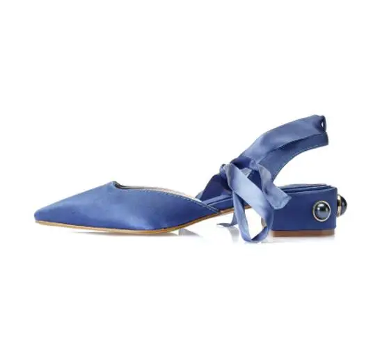 

Новинка 2022, летние туфли со стразами на шнуровке, Роскошные туфли с искусственным жемчугом, атласные туфли с острым носком, Туфли Мэри Джейн для женщин