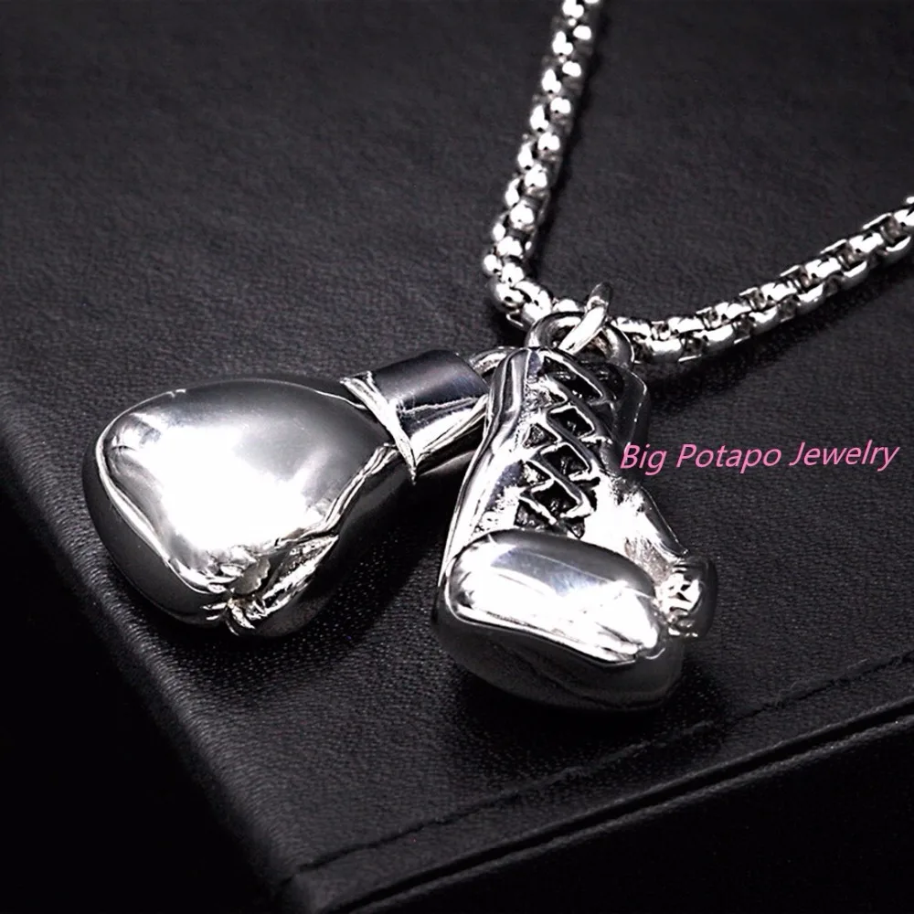 Boxing Glove Pendant Charm Necklace Sport Boxing Jewelry Silver Gold Color 316L Stainless Steel Chain For Men New Jewelry
