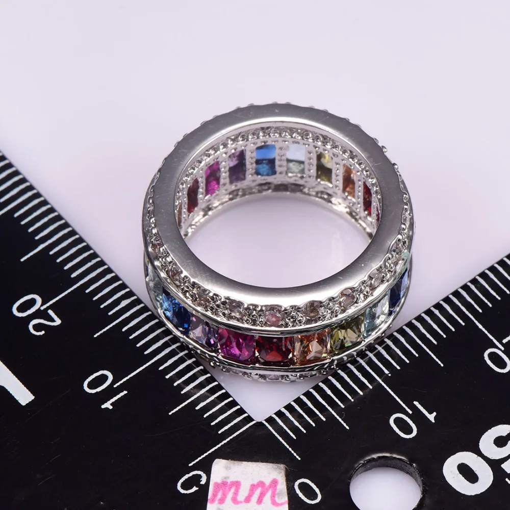 Weinuo Multi Colour Crystal Zircon Ring 925 Sterling Silver Wholesale Retail Hot Sell for Women Ring Size 6 7 8 9 10 11 12