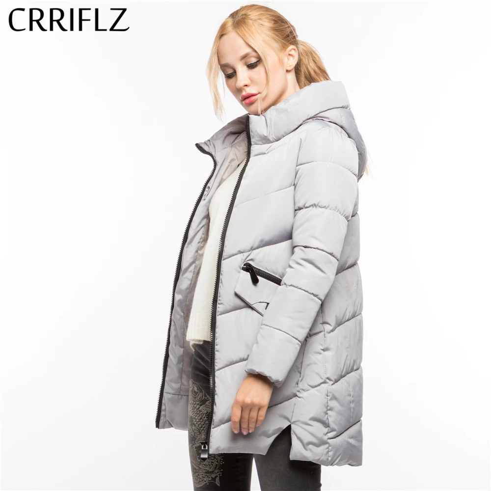 CRRIFLZ Winter Clearance Fashion Warm Winter Jacket Women Hooded Coat Down Parkas Female Outerwear High Quality