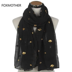 FOXMOTHER New Europe Design Black Purple Red Glitter Metallic Gold Foil Rugby Scarves Shawl Foulard Pashmina For Women Gifts