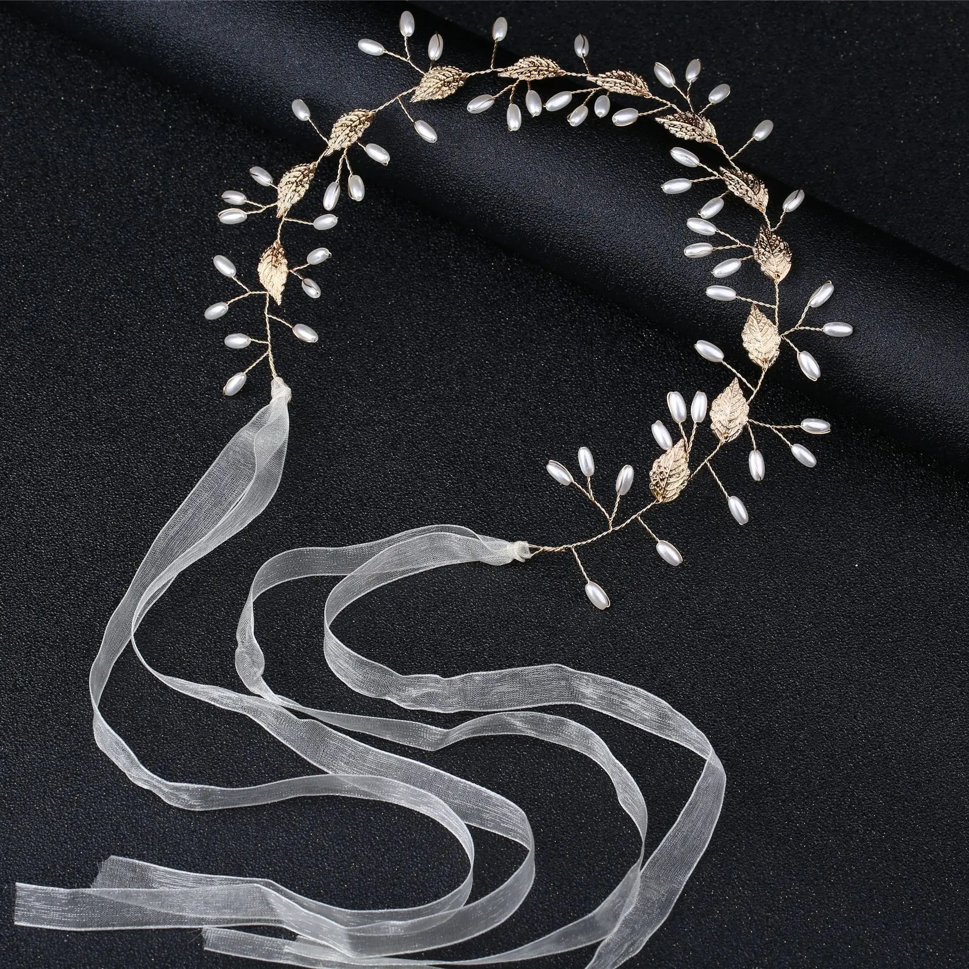 Greek Goddess Leaves Hairbands Bridal Metal Hair Accessories For Wedding Engagement Elegant Crown Pearl Headband