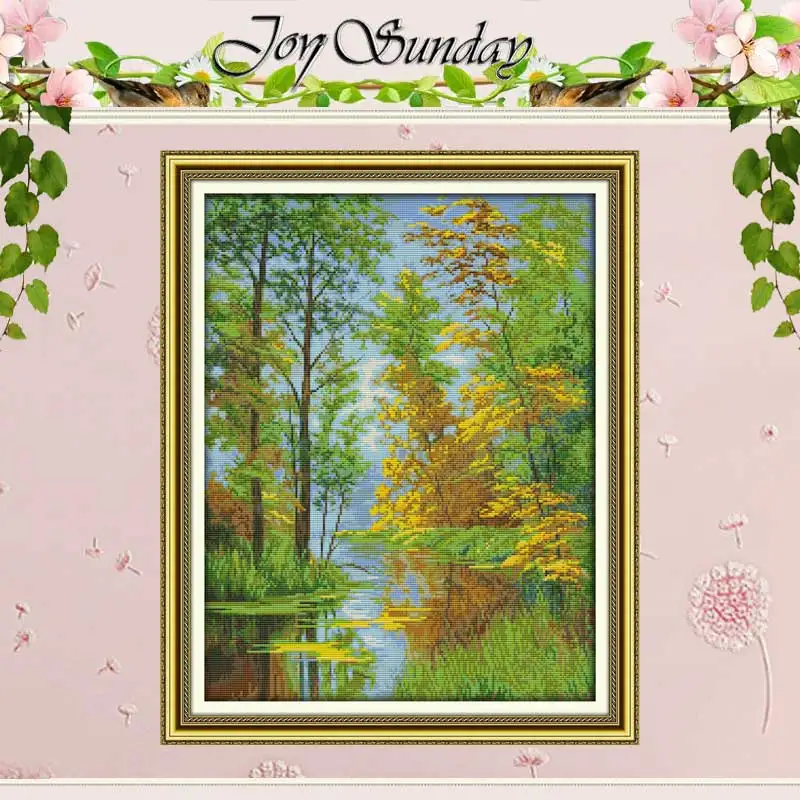 Tree Reflection Patterns Counted Cross Stitch Set 11CT 14CT 16CT Stamped DMC Cross-stitch Kit Embroidery Needlework Home Decor