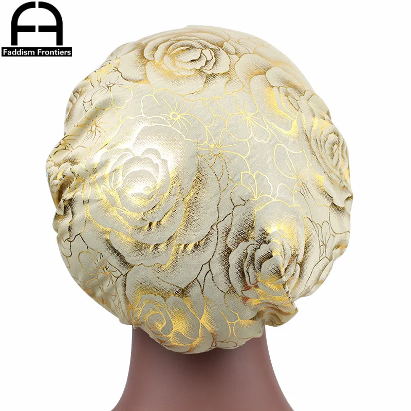 Fashion Women's Silky Bonnet Rose Print Sleeping Cap Hair Cover Satin Bonnet Cap Hair Accessories Turban Hat for Women