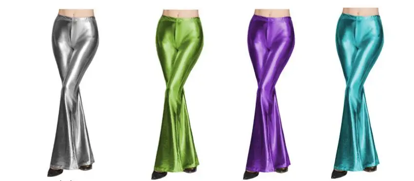 Women High Street Bell Bottoms Pants Shinny pants fashion Wide Leg Pants