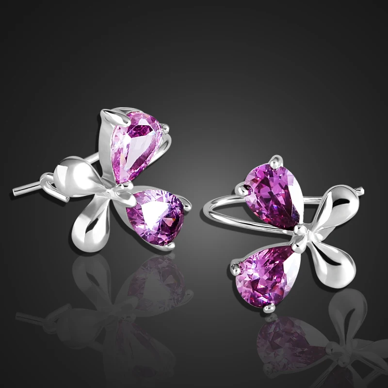 Elegant purple Cubic Zircon Butterfly Earrings Thin Cartilage Earring Helix Piercing Solid 925 Silver Jewelry Luxury Gift