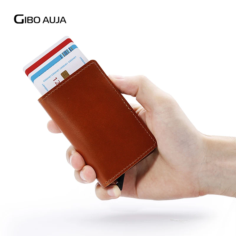 

100% Brand Genuine Leather RFID Blocking Wallet Auto Card Holder Organizer Credit Card Wallet Antitheft Men Wallets Gibo Auja