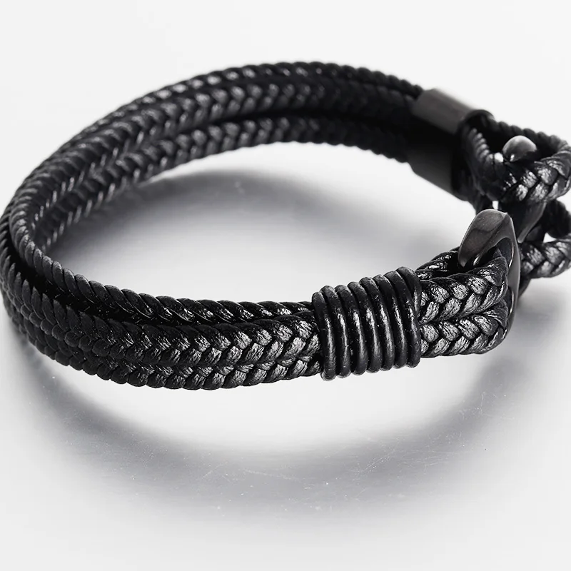 Trendy Quality black Anchor Bracelet Charm Multilayer Leather Friendship Bracelets for Women & Men Jewelry Gift