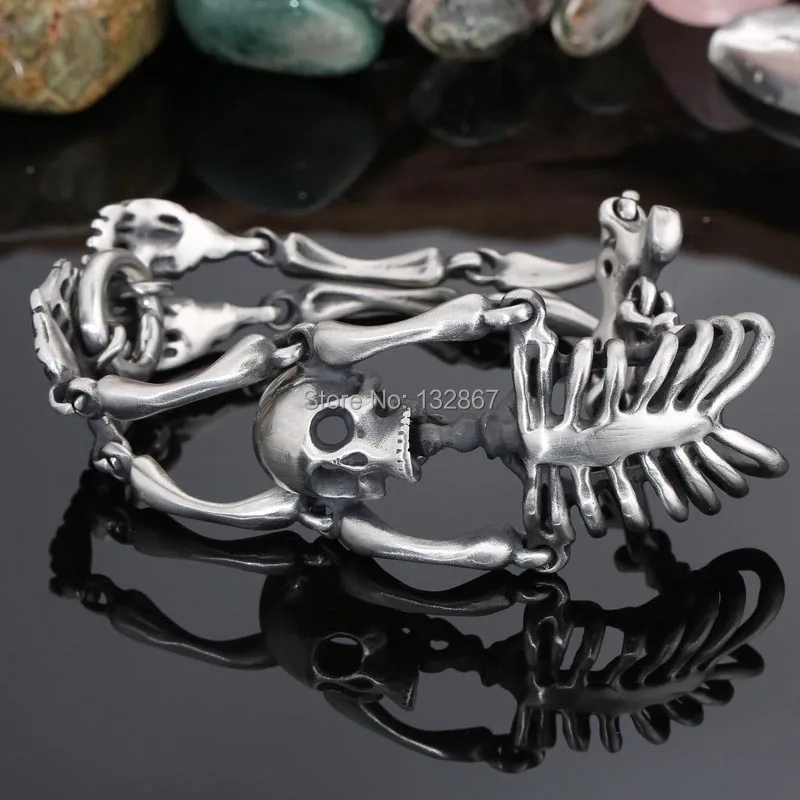 Casting Gothic Men Jewelry Stainless Steel Skeleton Skull Biker Bracelet