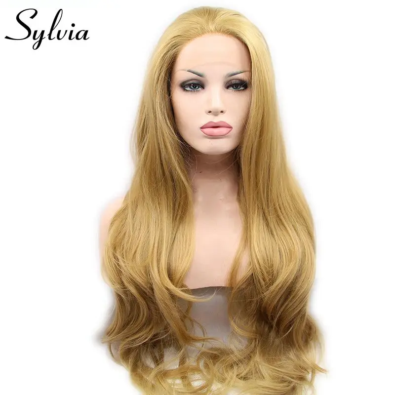 

Sylvia long natural wave blonde heat resistant fiber hair synthetic lace front wigs for women free part soft lace glueless wig