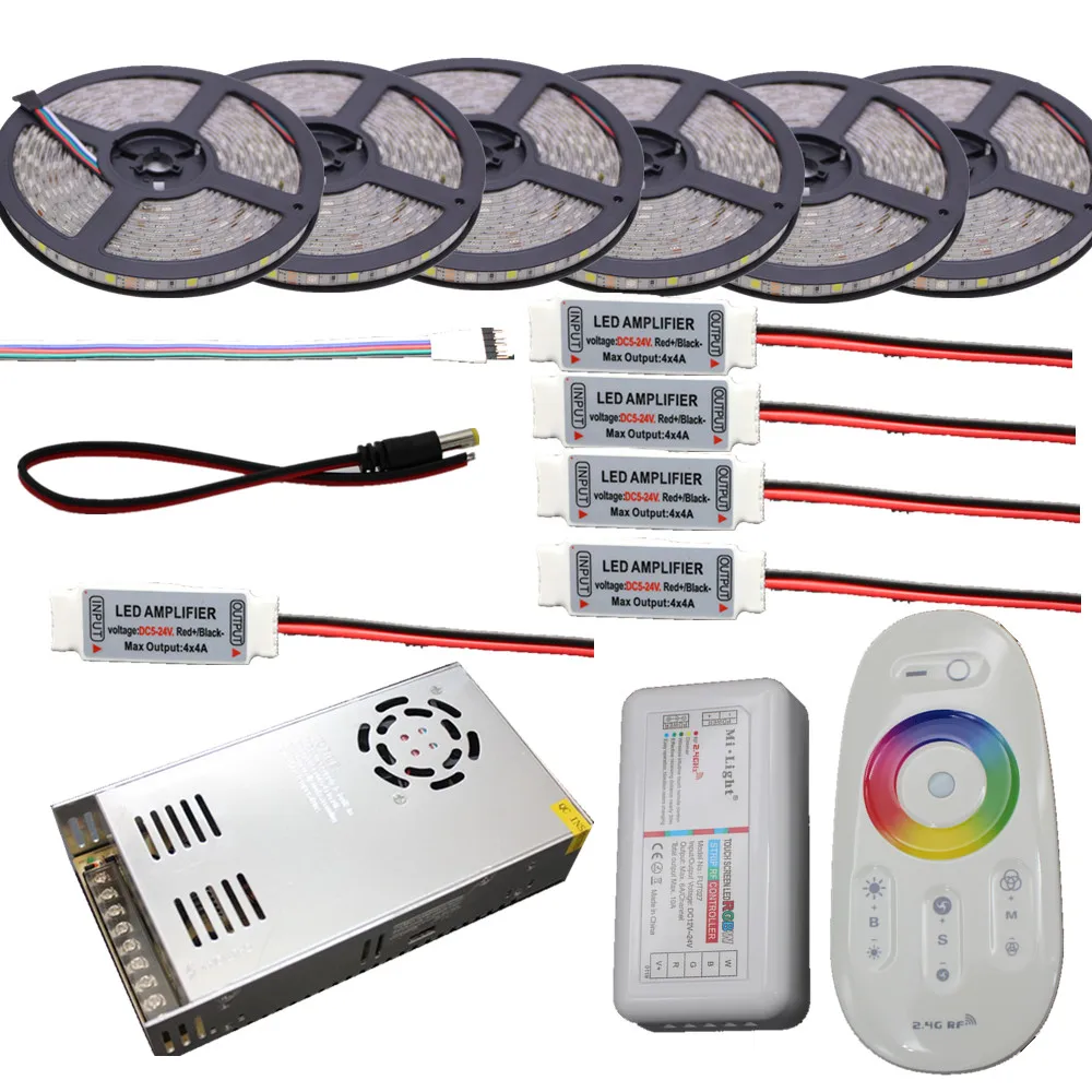 

10m 20m 25m 30m RGB RGBW Led Strip Waterproof 5050 300 led 5m IP65 tape + Touch Remote Controller + 12V Power Adapter +Amplifier