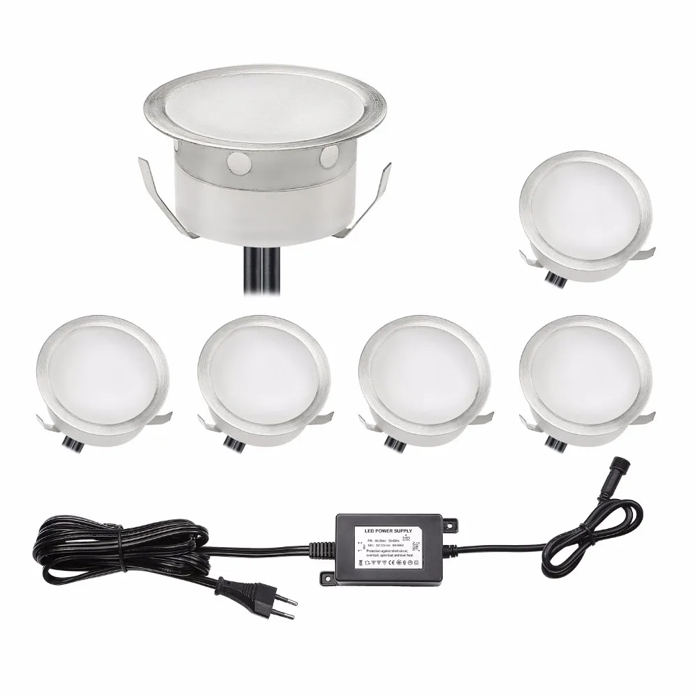 

QACA DC12V Underground Lamp Recessed Stair Light IP67 Outdoor Landscape Luminaire CE ROHS LED Deck Lights kits 6pcs/set B104-6