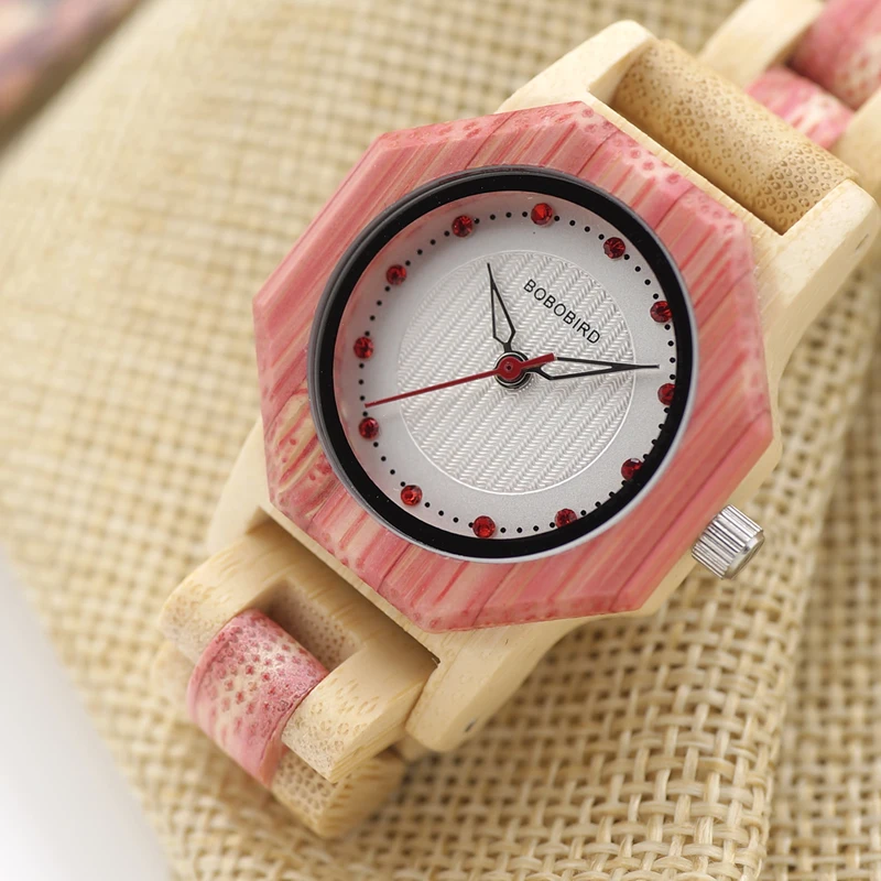 BOBO BIRD Newest Ladies Quartz Watches Octagon Natural Bamboo Watch Case Women\'s Brand in Wooden Box Dropshipping