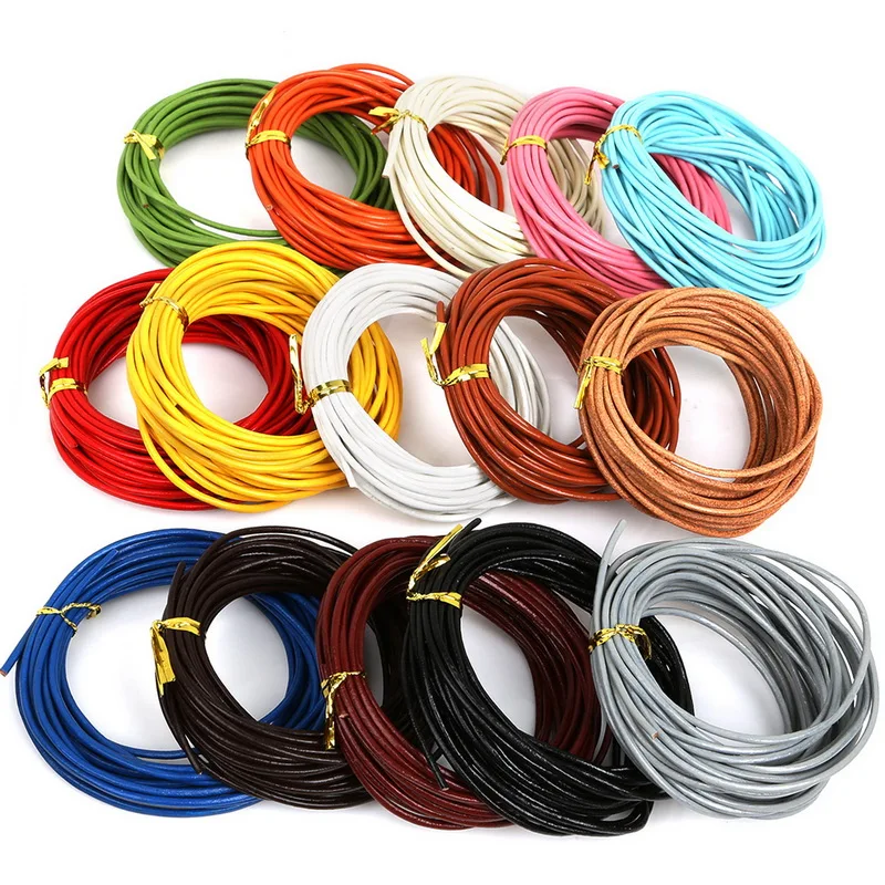 100% Real Leather Cord 5M Dia 2mm Mixed Color Round Jewelry Rope String DIY Accessories for Necklace Bracelet Jewelry Supplies