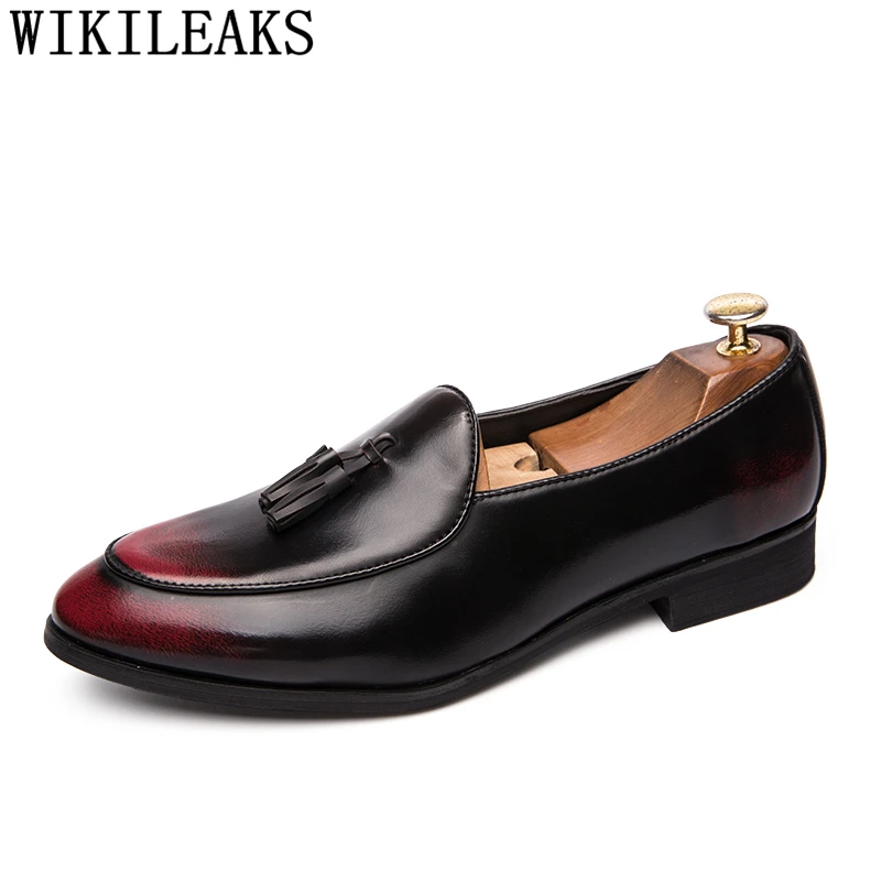 

Leather Shoes Men Elegant Italian Brand Men Dress Shoes Leather Tassel Official Shoes Men Formal Sepatu Slip On Pria Ayakkabi