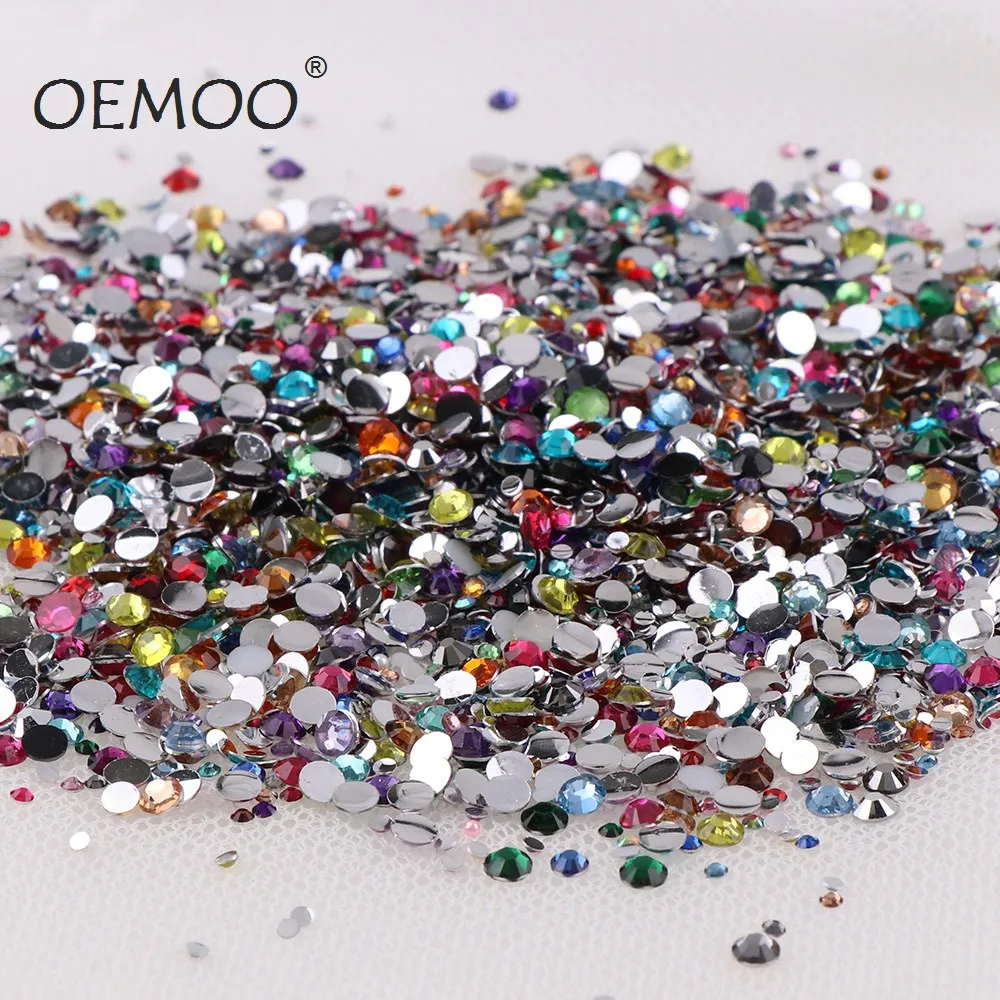 1000pcs  Mix Color&Size Rhinestone Round Flatback Glue On Stones Nail Art Mobile Phone Gems DIY Jewelry Decorative Rhinestones