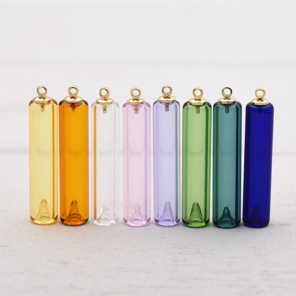 SNASAN 2pcs Coloured Diffuser Perfume Glass Bottle Necklace Pendant Refillable Glass Vial Charms With Beads Cap Jewelry Making