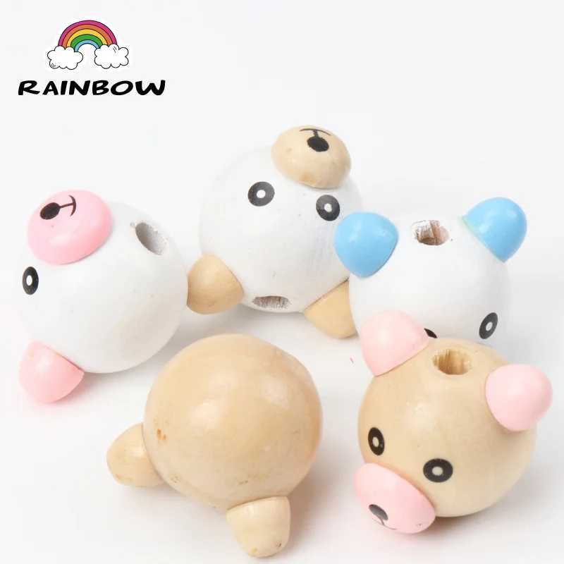 귀여운 아이 나무 소재 비즈 3D 곰 모양 귀여운 스페이서 느슨한 비즈 맞는 아이 수제 DIY 액세서리 28mm 10 개