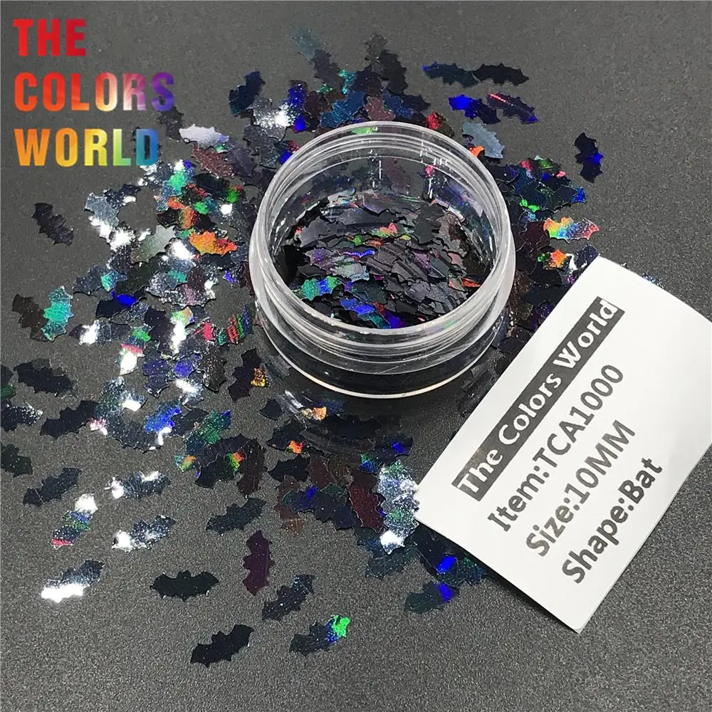 TCA1000 ค้างคาว 10 MM Holographic เล็บ Glitter ตกแต่งเล็บหัตถกรรมเทศกาล DIY อุปกรณ์เสริมฮาโลวีน Party Supplies