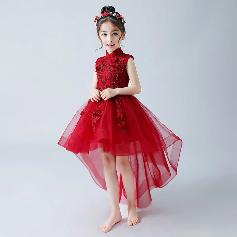 Vestido Rojo elegante de princesa para niña, vestido bordado de belleza para fiesta de baile, primer vestido de Baile de Princesa, 2019