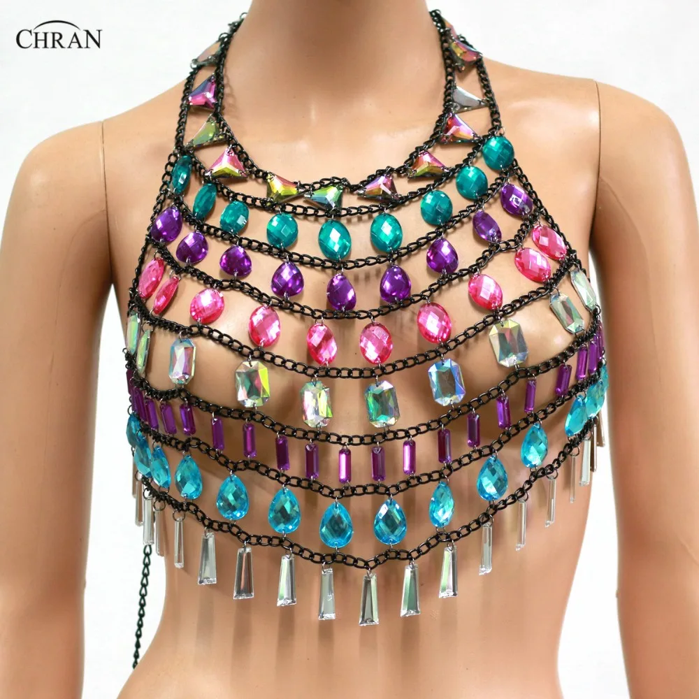 2023 Crystal Beading Top Bra Halter Statement Necklace Sexy Body Chain Festival Jewelry Club Wear