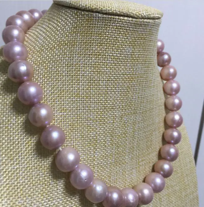 huge gorgeous11-12mm freshwater round lavender pearl necklace 18inch 14k/20