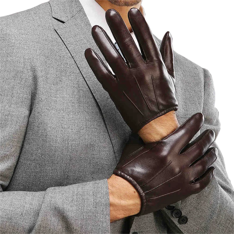 Genuine Leather Men Gloves Fashion Casual Sheepskin Glove Black Brown Five Fingers Short Style Male Driving Gloves M017PQ2