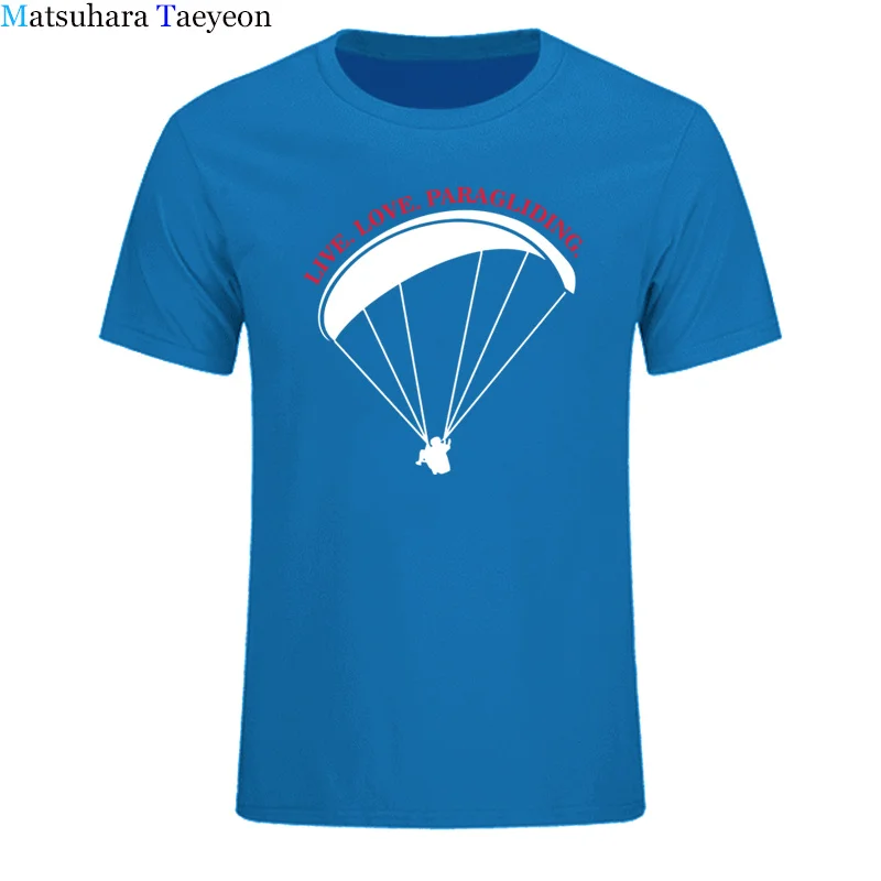 Summer Fashion Men Shirt quality cotton men t-shirt live love paragliding Short sleeve man t shirt tops Casual clothing