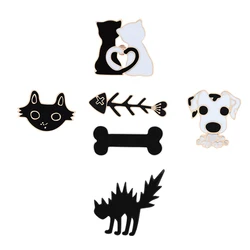 Fashion Couple Cat Dog Animal Cartoon Brooch Cute Cat Head Fish Bone Metal Enamel Pins Brooches Jewelry Backpack Hat Badge Gift