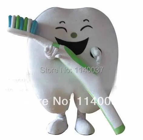 Mascotte Gezonde Goede Tand Met Tandenborstel Mascot Kostuum Cartoon Karakter Dental Care Reclame Kostuums Rekwisieten