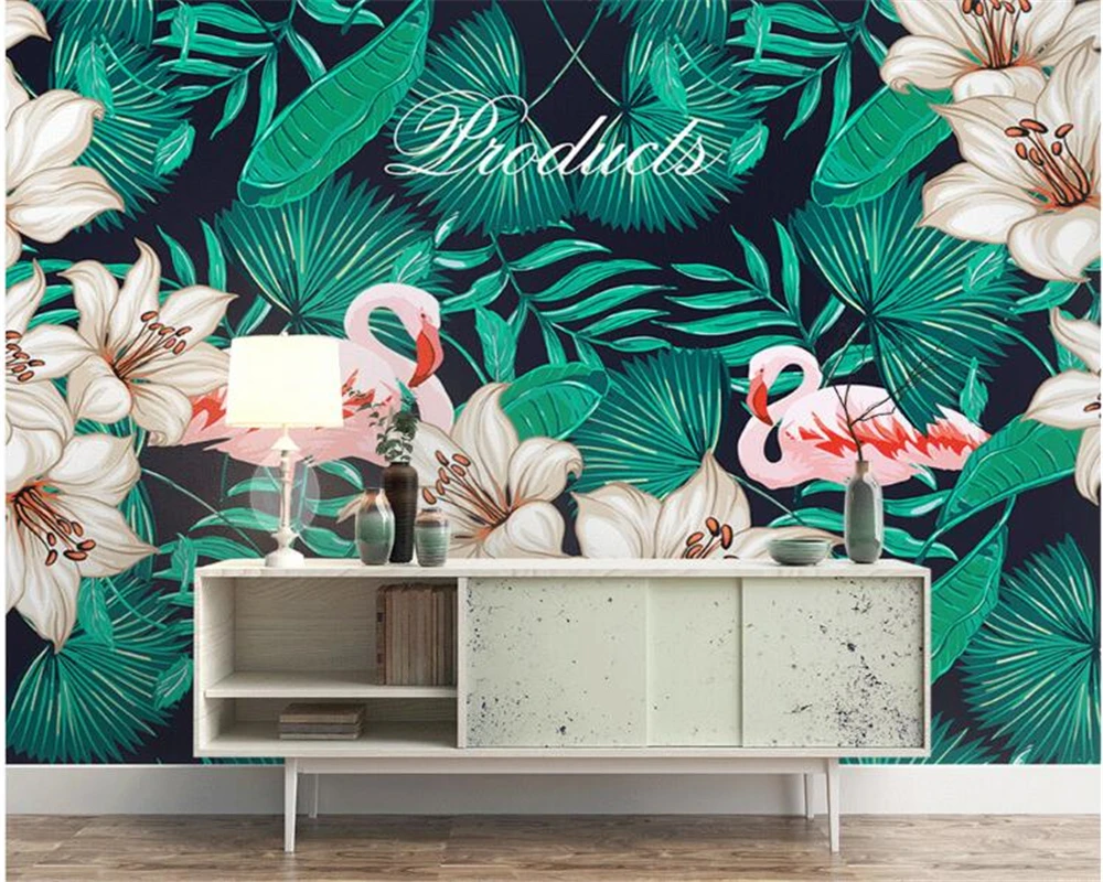 

beibehang papel de parede 3d wallpaper Personal decorative wall paper Nordic hand painted tropical Flamingo sofa TV background