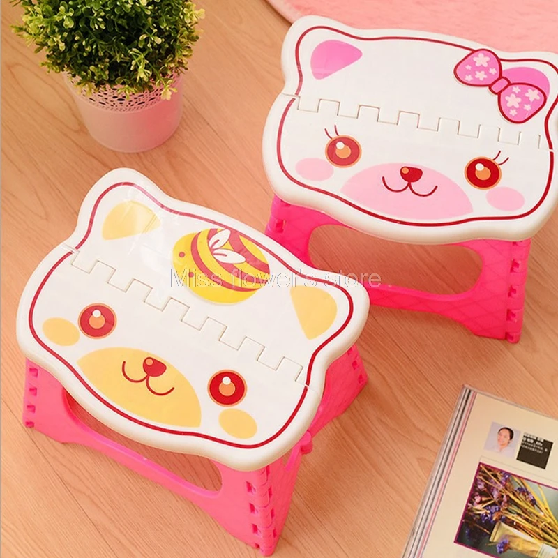 

Cute Cartoon Plastic Folding Step Stool For Children Indoor Outdoor Camping Foldable Portable Bench Home Chair