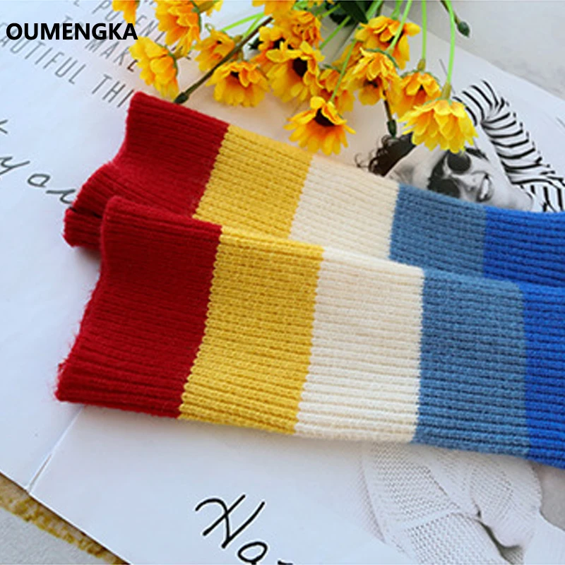 Female Korean Harajuku Clothing For Women Loose Wild Striped Casual Sweater Rainbow Sleeve Turtleneck Kawaii  Pullover Jumper