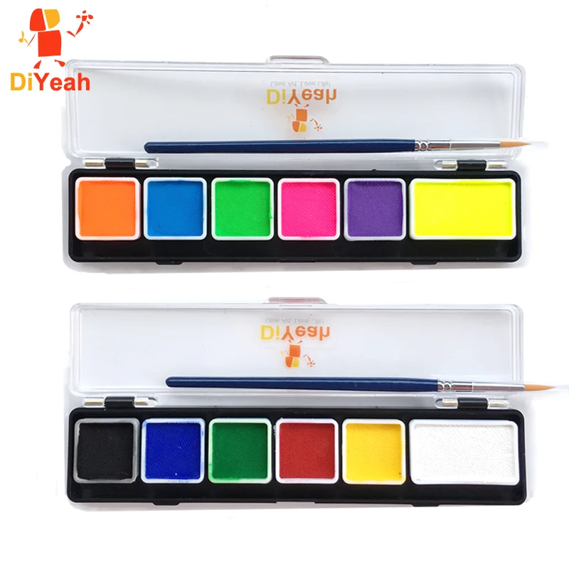 Pintura corporal, paletas de 6 colores, pincel blanco, negro y rojo, modelo de pintura, pigmento de maquillaje, pintura facial UV fluorescente a base de agua navideña