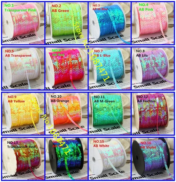 100Yard 6mm AB Plated Spangle Sequins Ribbon Trim Sewing Paillette  Strings Flat Round Sequins in Roll For Craft Clothing