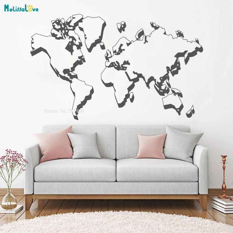 World Map Wall Decal New Design Art Rough Stroke Style Home Decoration Living Room Dorm Office Vinyl Removable Murals YT1294