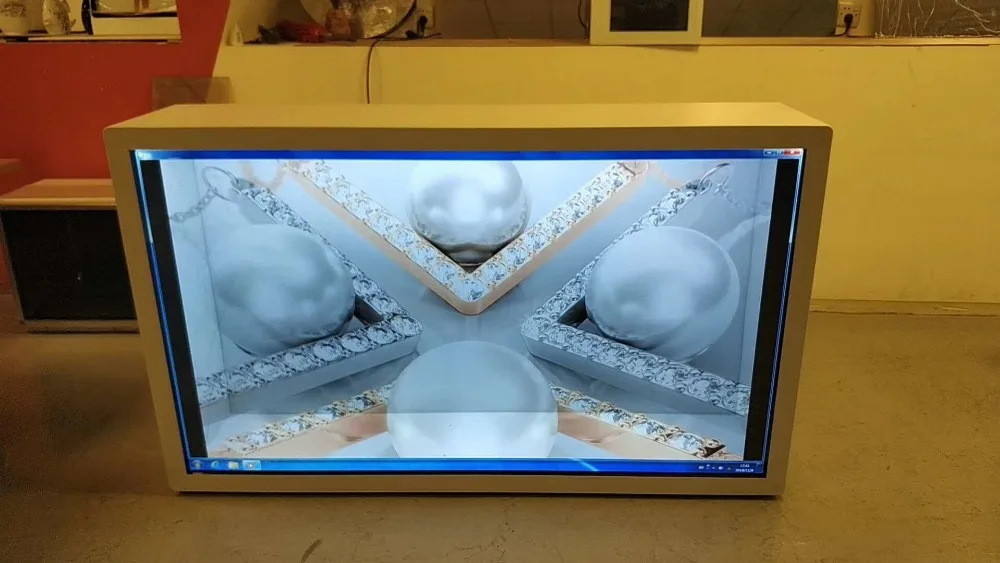 Quiosque transparente da exibição do tela táctil do lcd da propaganda de 43 polegadas com windows ou sistema operacional de android
