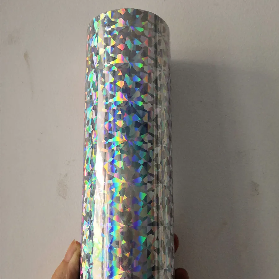 Holographic foil silver color broken glass design hot press on paper cards or plastic meterials heat transfer film