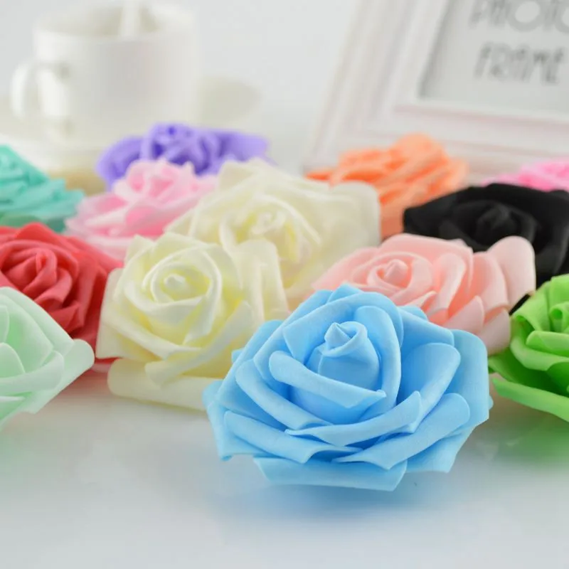 20pcs 7CM PE Foam Roses Artificial Flowers For Wedding Car Decoration DIY Pompom Wreath Decorative Fake Plant Garlands Marriage