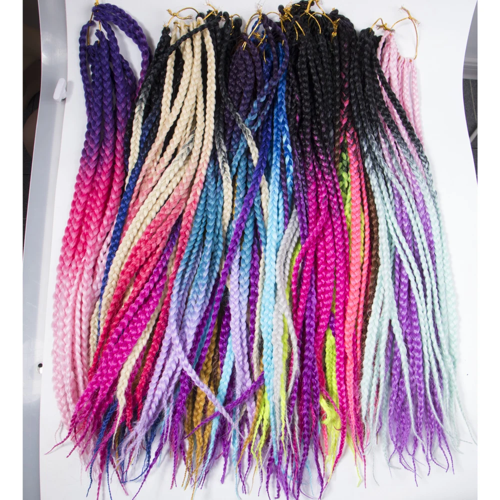 Qp ผม 12 ราก 24 "3 S กล่อง Braids ถักผม Ombre เส้นใยสังเคราะห์ Braiding ผมโครเชต์ braids