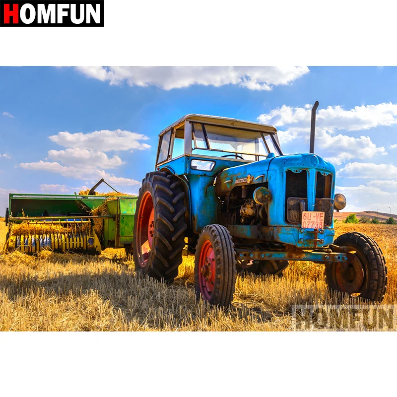 

HOMFUN Full Square/Round Drill 5D DIY Diamond Painting "Harvest tractor" Embroidery Cross Stitch 5D Home Decor Gift A07520