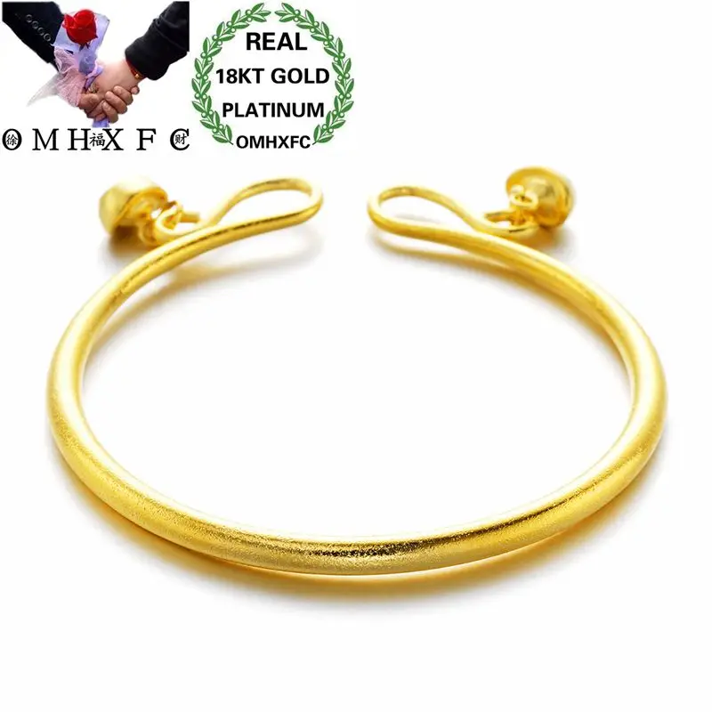 

OMHXFC Wholesale European Fashion Woman Girl Party Wedding Gift Blank Yuanbao 18KT Gold Open Bangles Bracelets BE55