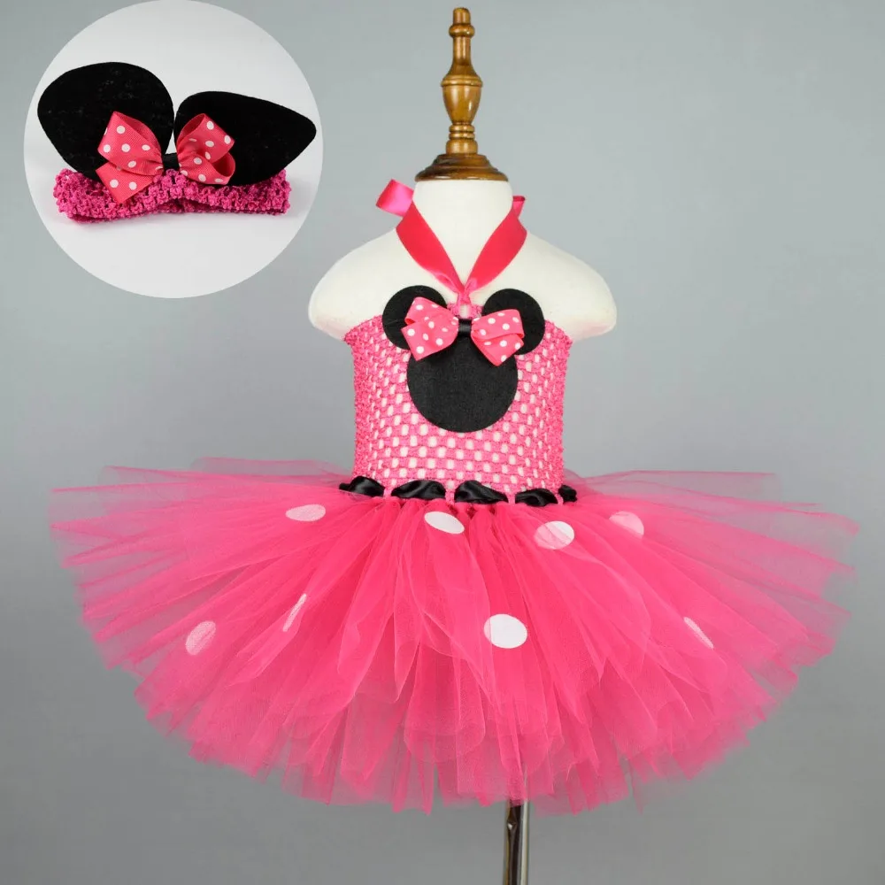 Baby Girls Minnie Tutu Dress Minnie Birthday Party Costume with Mouse Ears Headband Set 5 Color Options Baby Tutu Dresses 0-8Y