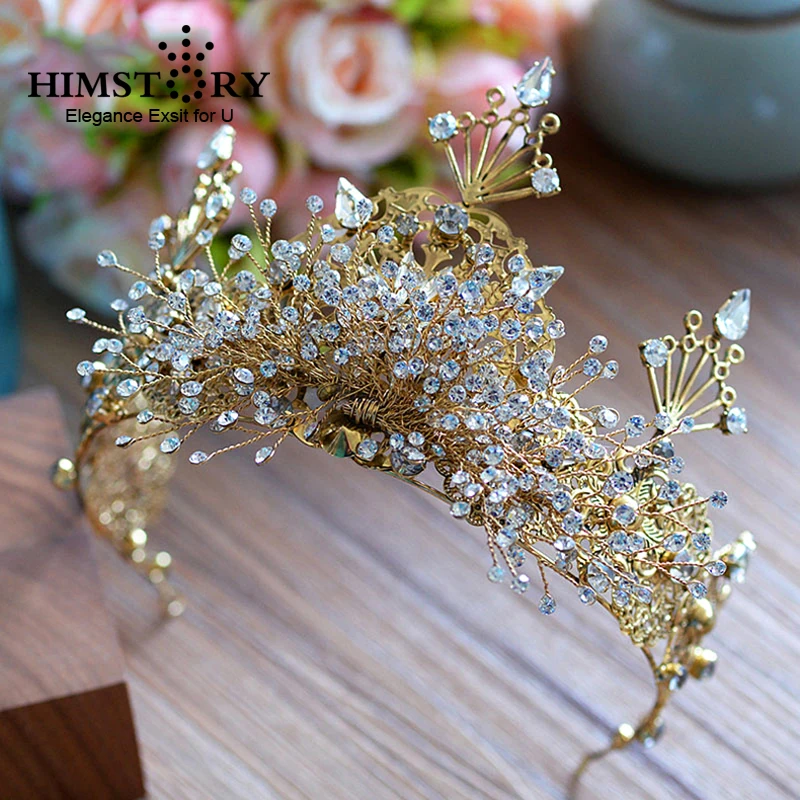 HIMSTORY Super Luxurious Handmade Crystal Baroque Wedding Tiara Bridal Queen Princess Crown Hair Accessories